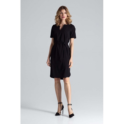 Sukienka Figl z krótkim rękawem czarna elegancka na spotkanie biznesowe z poliestru 