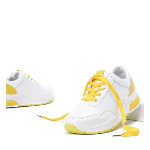 Białe sportowe buty z żółtymi wstawkami Rothina - Obuwie  Royalfashion.pl 40 