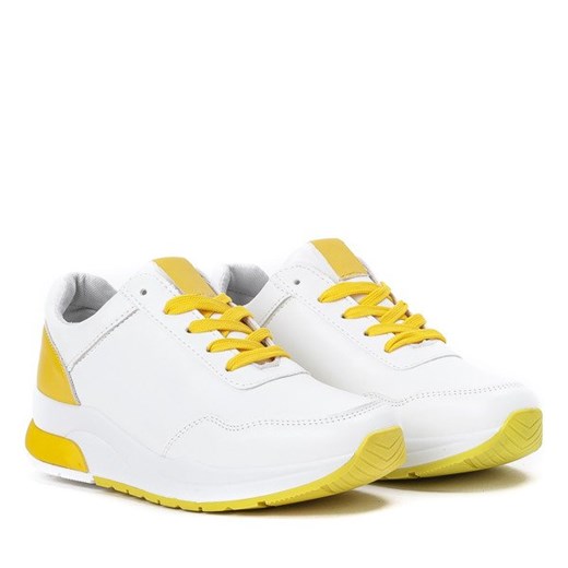 Białe sportowe buty z żółtymi wstawkami Rothina - Obuwie  Royalfashion.pl 38 