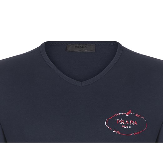 Niebieska koszulka regular fit PRADA z haftem i nadrukiem  Prada S Fashion4VIP okazyjna cena 
