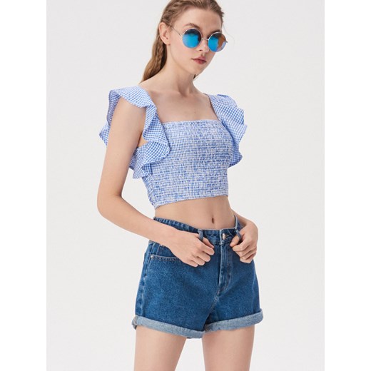 Bluzka damska Sinsay niebieska z okrągłym dekoltem na lato młodzieżowa 
