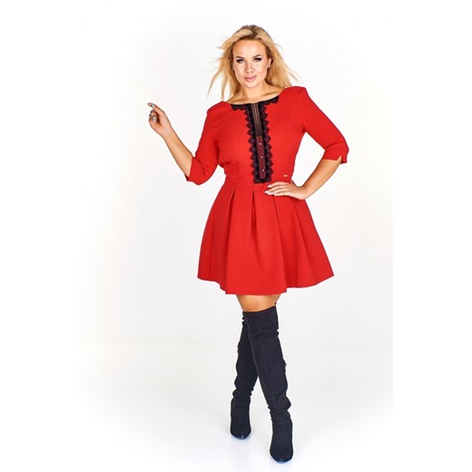 Rozkloszowana sukienka z koronkową wstawką na dekolcie Iwa 38 ptakmoda.com