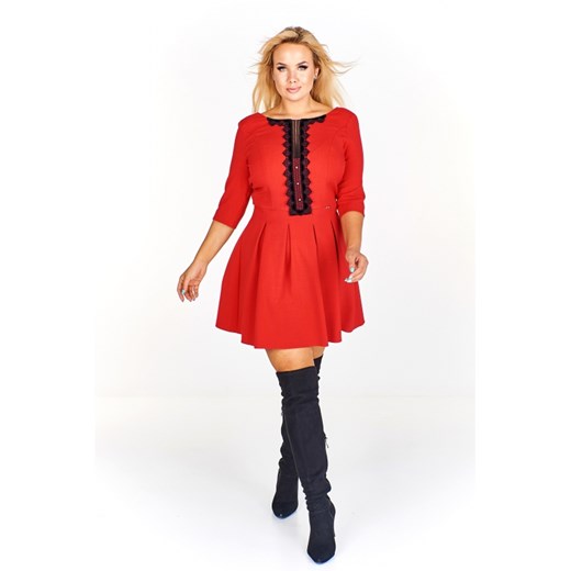Rozkloszowana sukienka z koronkową wstawką na dekolcie Iwa 38 ptakmoda.com