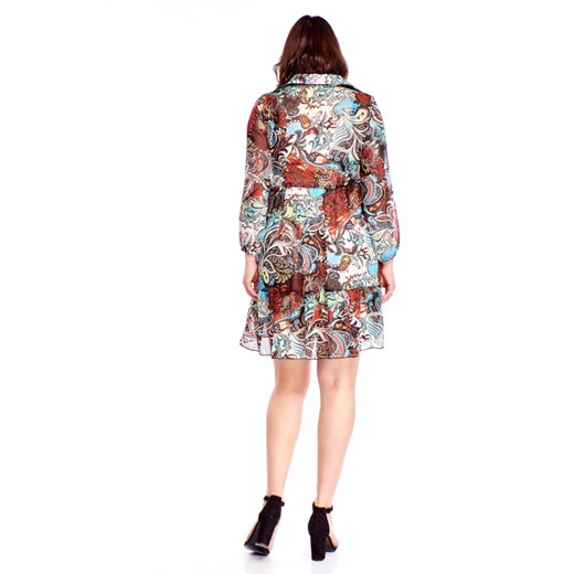 Sukienka Gratex wielokolorowa na spacer z długim rękawem w kwiaty z tkaniny 