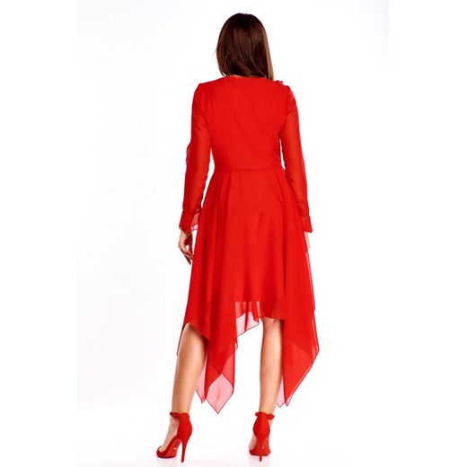 Sukienka czerwona 76 Avenue midi asymetryczna z tkaniny 
