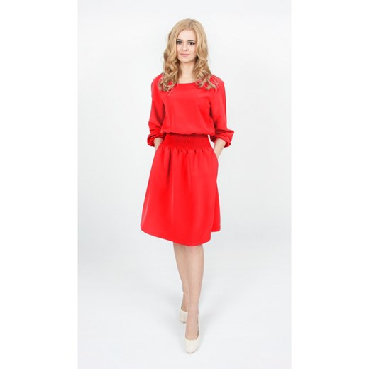 Sukienka czerwona Bien Fashion na randkę midi bez wzorów z poliestru casual 