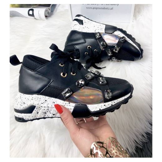 Buty sportowe damskie Lu Boo sneakersy granatowe sznurowane płaskie bez wzorów w eleganckim stylu 