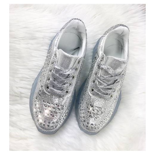 Buty sportowe damskie Lu Boo sneakersy wiązane srebrne płaskie eleganckie na wiosnę 