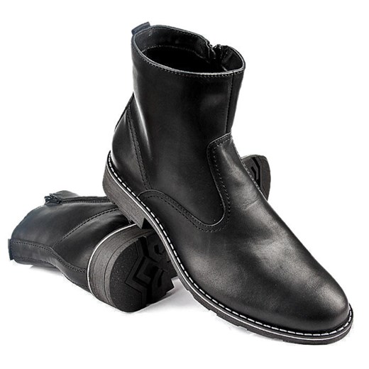 ŁUKBUT 809 skórzane buty męskie zimowe casual butyraj-pl szary kożuchy