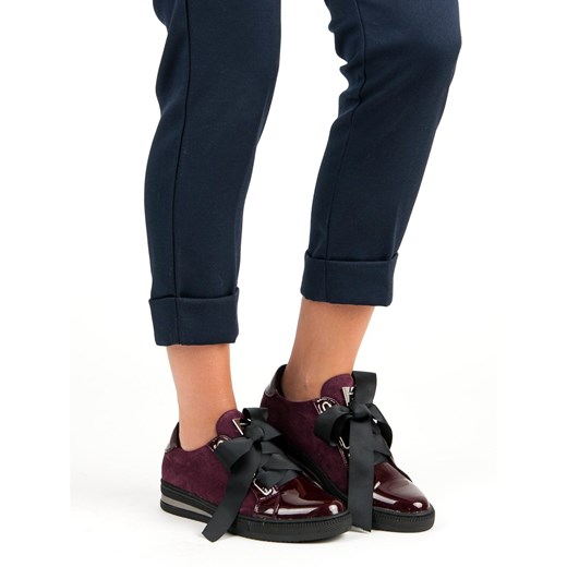 Buty sportowe damskie Flippo w stylu casual z zamszu czerwone bez wzorów sznurowane na platformie 