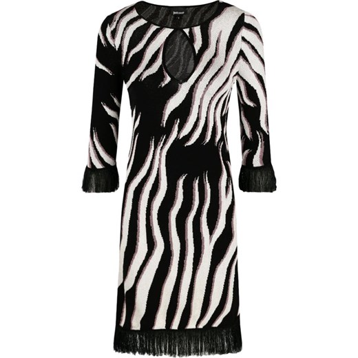 Sukienka Just Cavalli wielokolorowa z okrągłym dekoltem z długim rękawem w abstrakcyjne wzory 