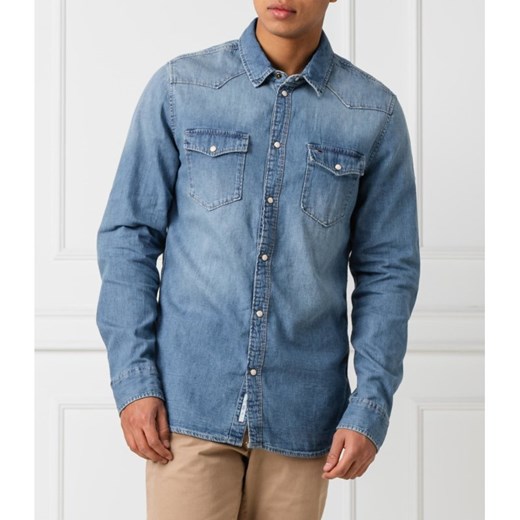 Koszula męska Tommy Jeans bez wzorów z długimi rękawami niebieska 