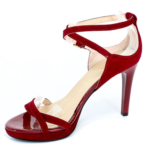 Sala sandały damskie czerwone skórzane bez wzorów eleganckie 