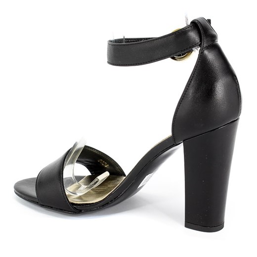 Sandały damskie Sala na obcasie bez wzorów eleganckie letnie czarne z klamrą 