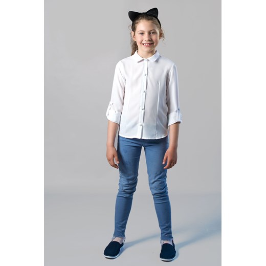 Biała Bluzka Dla Dziewczynki Z Długim Rękawem Jomar  134 Olek i Lenka