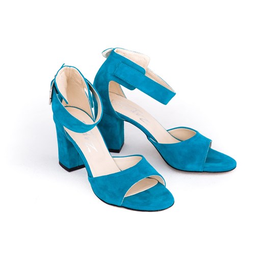 Sandały damskie Zapato z klamrą eleganckie skórzane niebieskie na obcasie bez wzorów 