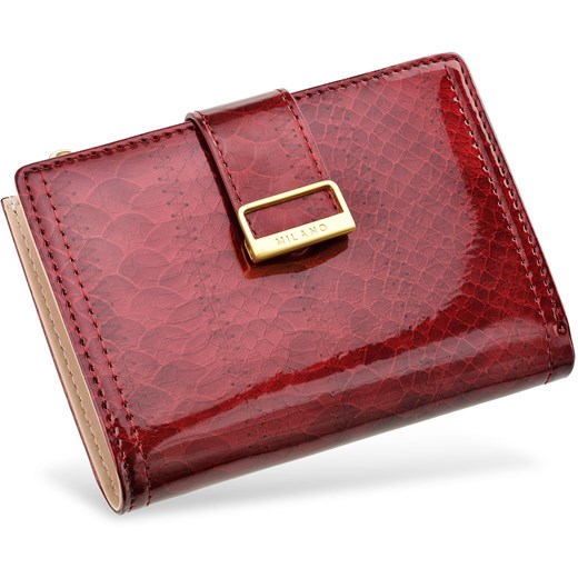 Lakierowany portfel damski zgrabna portmonetka milano design wężowy wzór - bordowy    world-style.pl