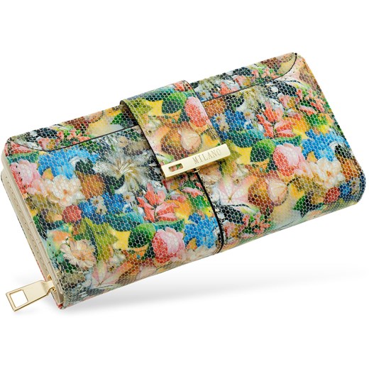 Finezyjny portfel damski milano design duża portmonetka mini kopertówka florystyczny wzór kwiaty - wielokolorowy    world-style.pl