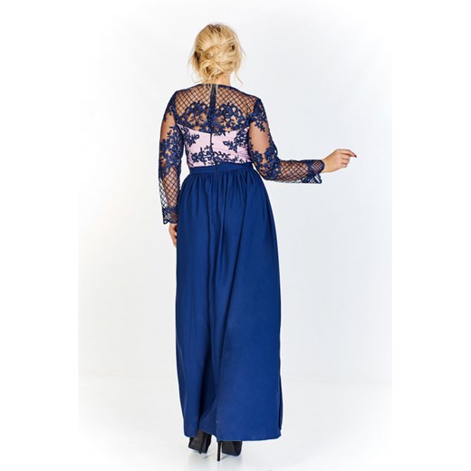 Wieczorowa sukienka maxi z wyszywaną górą i rękawami ze wzorem imitującym siatkę, swobodny dół  Quarelle XXXL ptakmoda.com