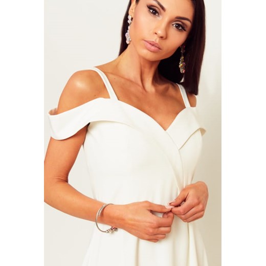 Sukienka Nifiko z elastanu z odkrytymi ramionami elegancka z dekoltem typu hiszpanka