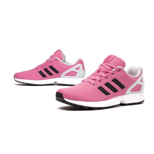 Buty sportowe damskie różowe Adidas do biegania zx flux bez wzorów sznurowane na płaskiej podeszwie 