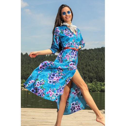 Sukienka wielokolorowa Ivet.pl z dekoltem w serek na spacer 