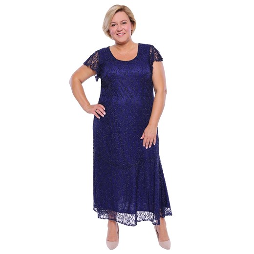 Długa sukienka w kolorze pruskiego błękitu   56 Modne Duże Rozmiary