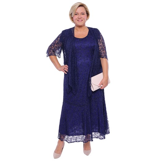 Długa sukienka w kolorze pruskiego błękitu   58 Modne Duże Rozmiary