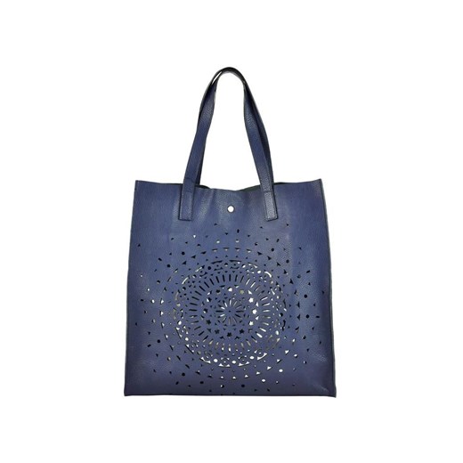 Shopper bag Patrizia Piu niebieska ze zdobieniami mieszcząca a4 na ramię 