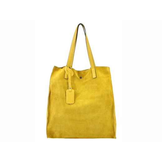 Shopper bag Patrizia Piu na ramię w stylu młodzieżowym żółta z breloczkiem ze skóry zamszowa 