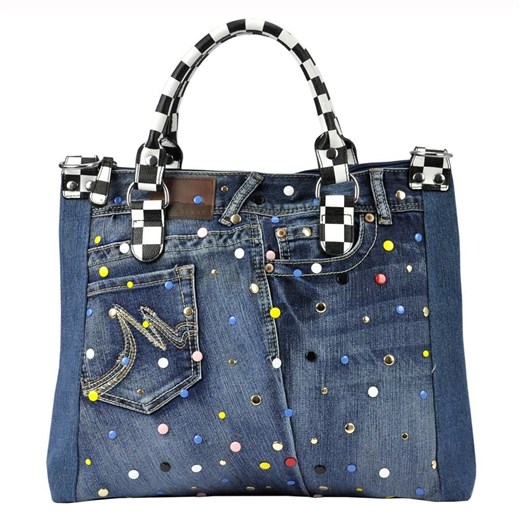 Shopper bag Glamour niebieska zdobiona 