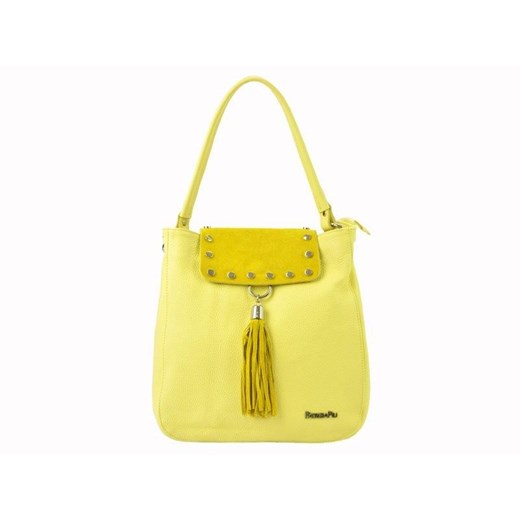 Shopper bag Patrizia Piu ze zdobieniami żółta z frędzlami mieszcząca a7 