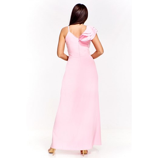 Sukienka Keyla różowa karnawałowa z dekoltem w serek maxi 