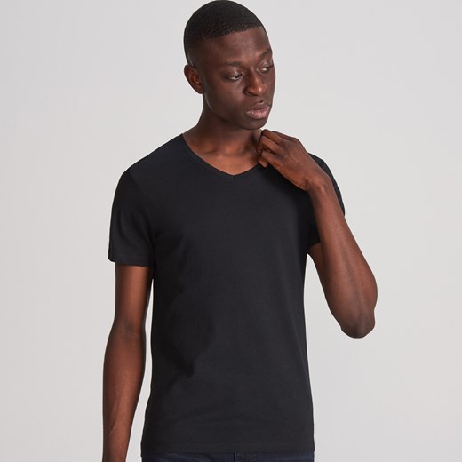 T-shirt męski czarny Reserved z krótkim rękawem casual 