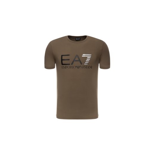 T-shirt męski brązowy Ea7 Emporio Armani z krótkim rękawem 