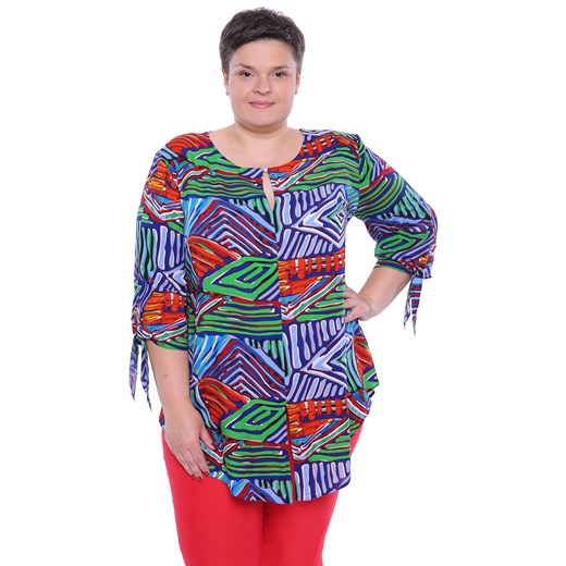 Bluzka damska z okrągłym dekoltem elegancka w abstrakcyjne wzory 