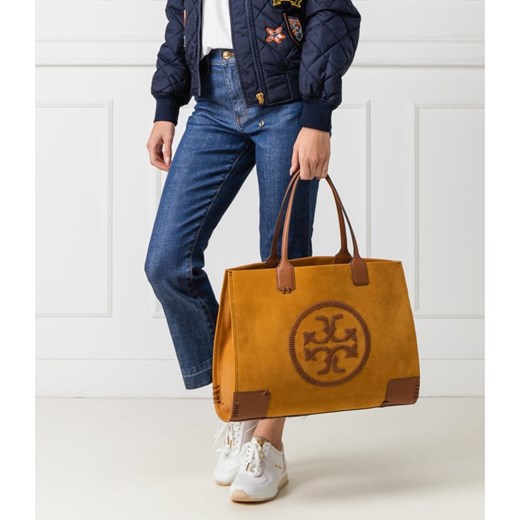 Pomarańczowy shopper bag Tory Burch do ręki z zamszu bez dodatków 