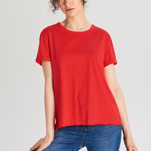 Cropp bluzka damska czerwona z okrągłym dekoltem z krótkim rękawem 