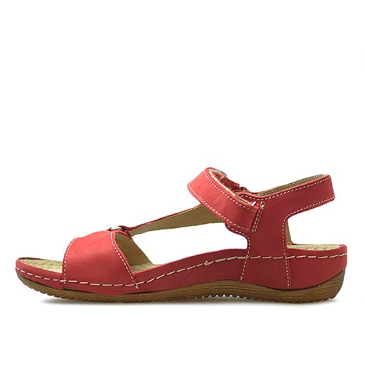 Sandały damskie czerwone Helios ze skóry na rzepy 