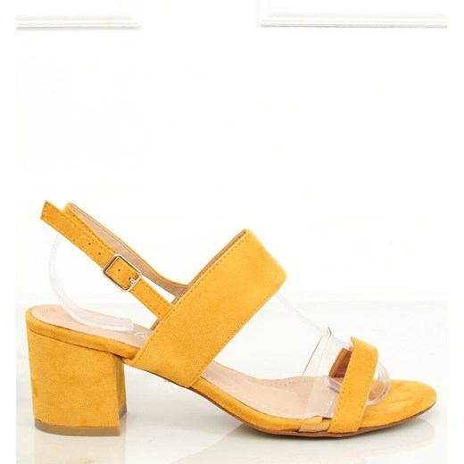 Sandały damskie żółte Butymodne zamszowe eleganckie na lato bez wzorów 