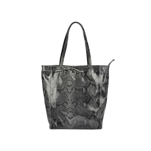 Shopper bag czarna Patrizia Piu elegancka bez dodatków z tłoczeniem ze skóry mieszcząca a5 