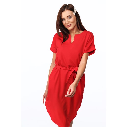 Czerwona elegancka sukienka z krótkim rękawem 2175  fasardi XL fasardi.com