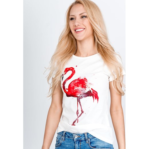 T-shirt z malowanym flamingiem