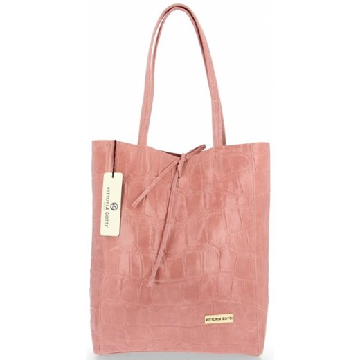 Shopper bag różowa Vittoria Gotti z tłoczeniem na ramię na wakacje 