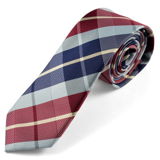 Niebiesko-bordowy krawat w kratkę