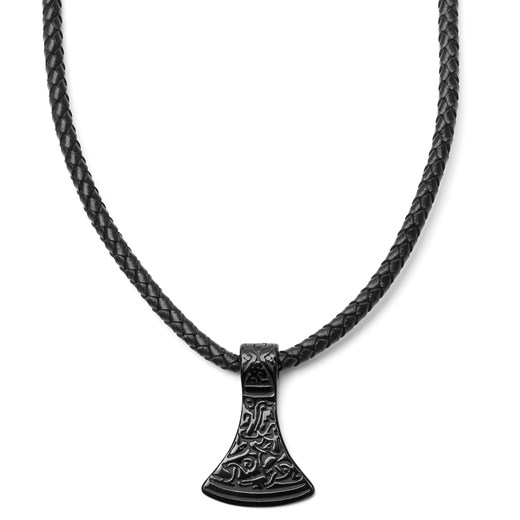 Czarny skórzany naszyjnik z runą w kształcie młota Thora