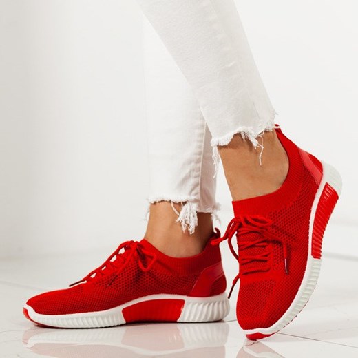 Buty sportowe damskie Royalfashion.pl czerwone bez wzorów1 sznurowane na płaskiej podeszwie 