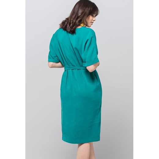 Sukienka Monnari zielona z krótkim rękawem z paskami 