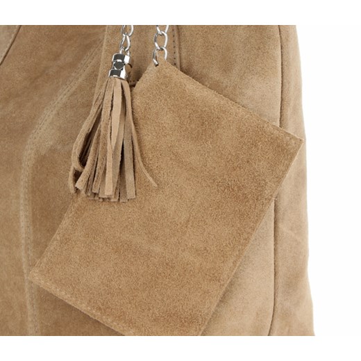 Shopper bag Genuine Leather na ramię zamszowa duża z frędzlami 