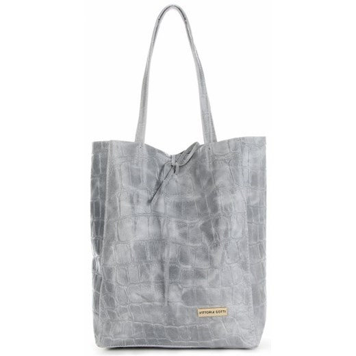 Shopper bag Vittoria Gotti bez dodatków szara na ramię 